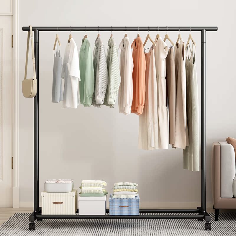 Simple floor-standing clothes rack for home use in the bedroom, movable indoor clothes hanger, dormitory single-rod coat rack