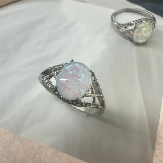 Cross-border Fashion Opal Ring Women's European and American Light Luxury High-end Sense Stainless Steel Ring for Women Stainless Steel Jewelry All-match Ring