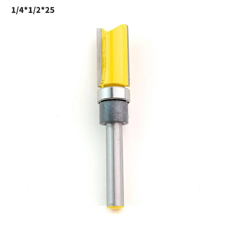 1/4柄仿型直刀带轴承木工铣刀具双刃轴承直刀雕刻刀修边刀开槽雕|undefined