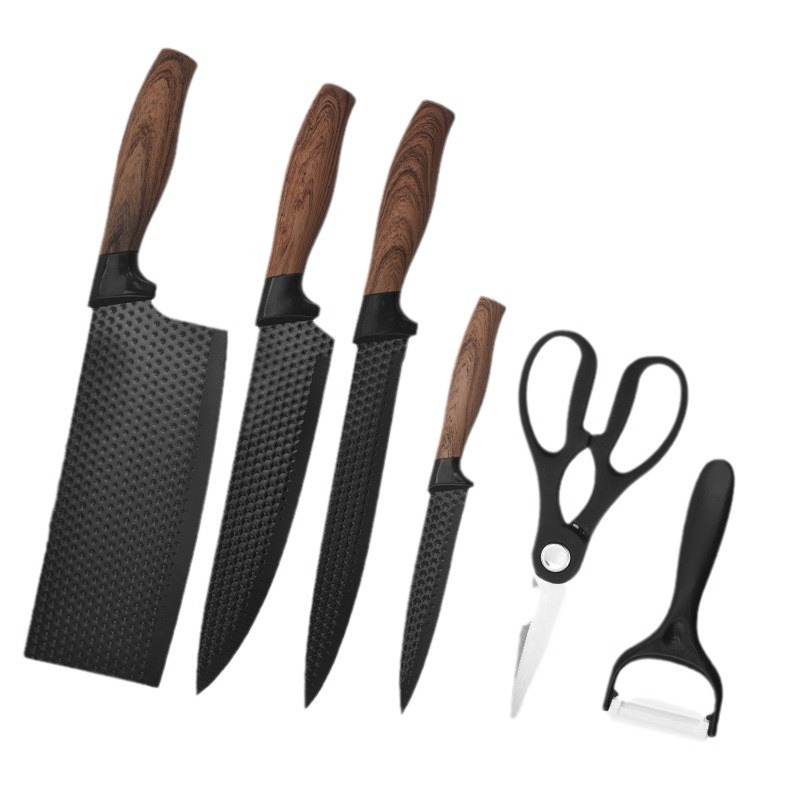 Venta caliente transfronteriza seis estrellas patrón de alta calidad cuchillo tijeras utensilios de cocina de acero inoxidable cocina hogar cuchillo traje cuchillo de cocina traje