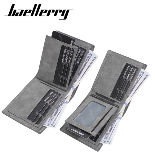 New men's short wallet baellerry cross-border minimalist multi-card slot two-fold money clip horizontal open-top ticket holder