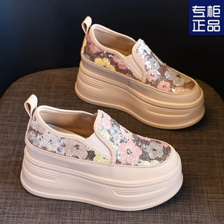 厚底一脚蹬乐福鞋女2025春秋季新款松糕鞋新中式国风内增高休闲单