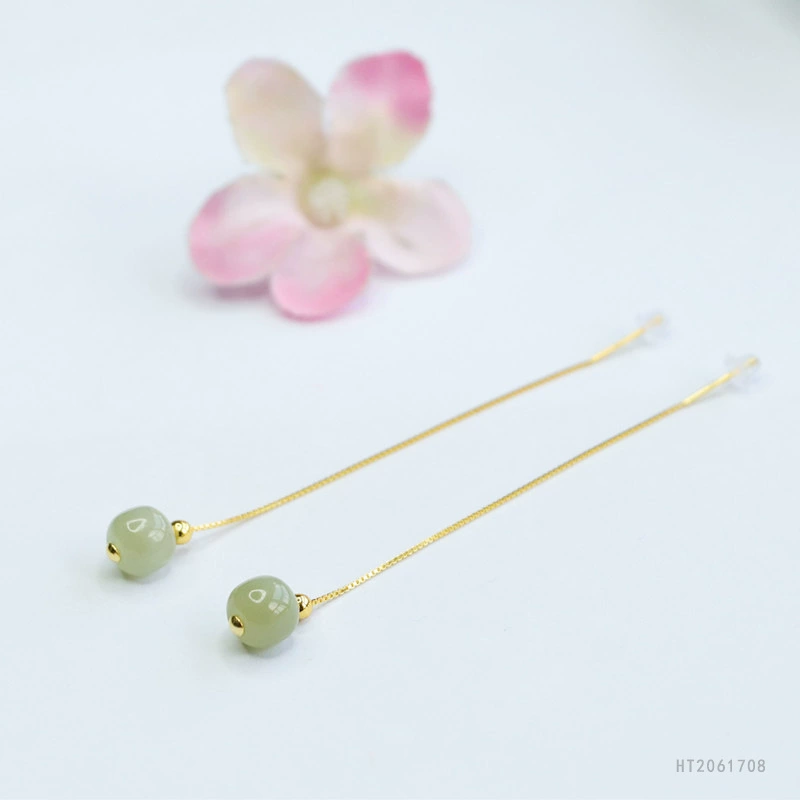 Серьги Гуань Ю из серебра S925 с инкрустацией натуральным нефритом Хэтиан, оптовая продажа с фабрики и дропшиппинг S2061708