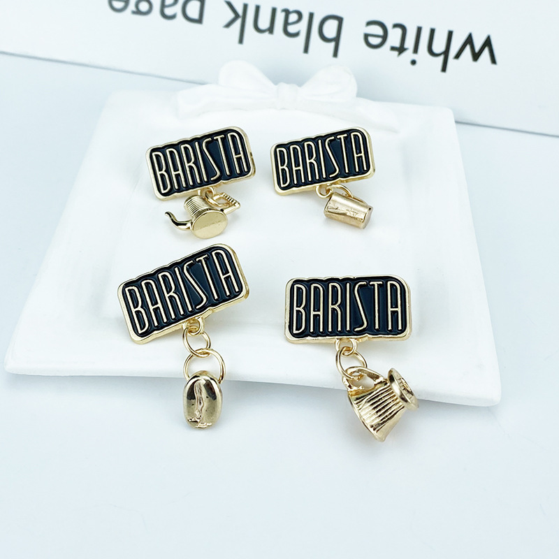 Fashion simple barista metal brooch coffee pot coffee bean paint alloy badge clothes bag hat accessories