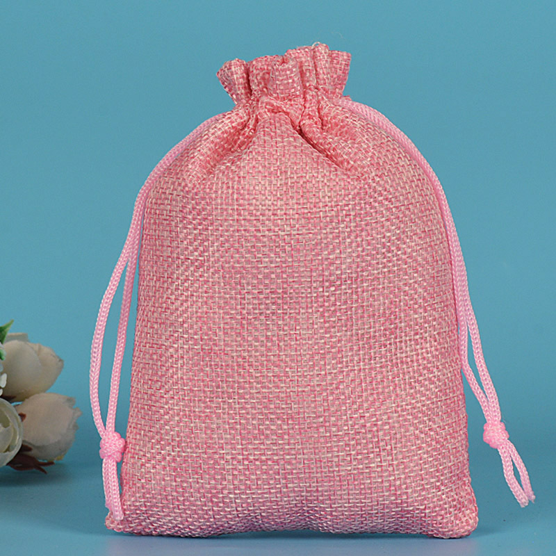 льняная сумка 7*9 см; розовая нейлоновая веревка
