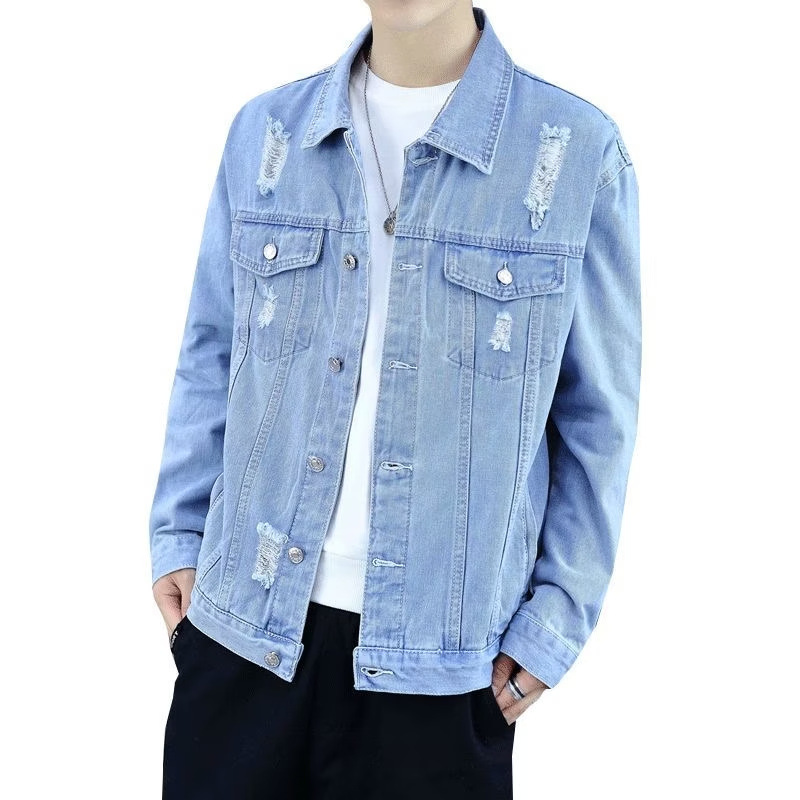 Herr denimjacka med huva mångsidig avslappad stil för vår_voghion.com