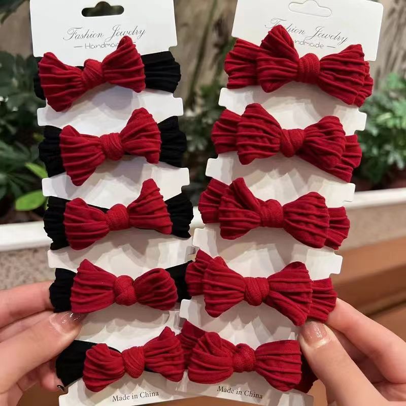 Año nuevo lazo rojo cuerda de pelo cola de caballo sin costuras de espesor de Pelo elástico anillo nuevo cabeza de bola chica accesorios para el cabello image 6