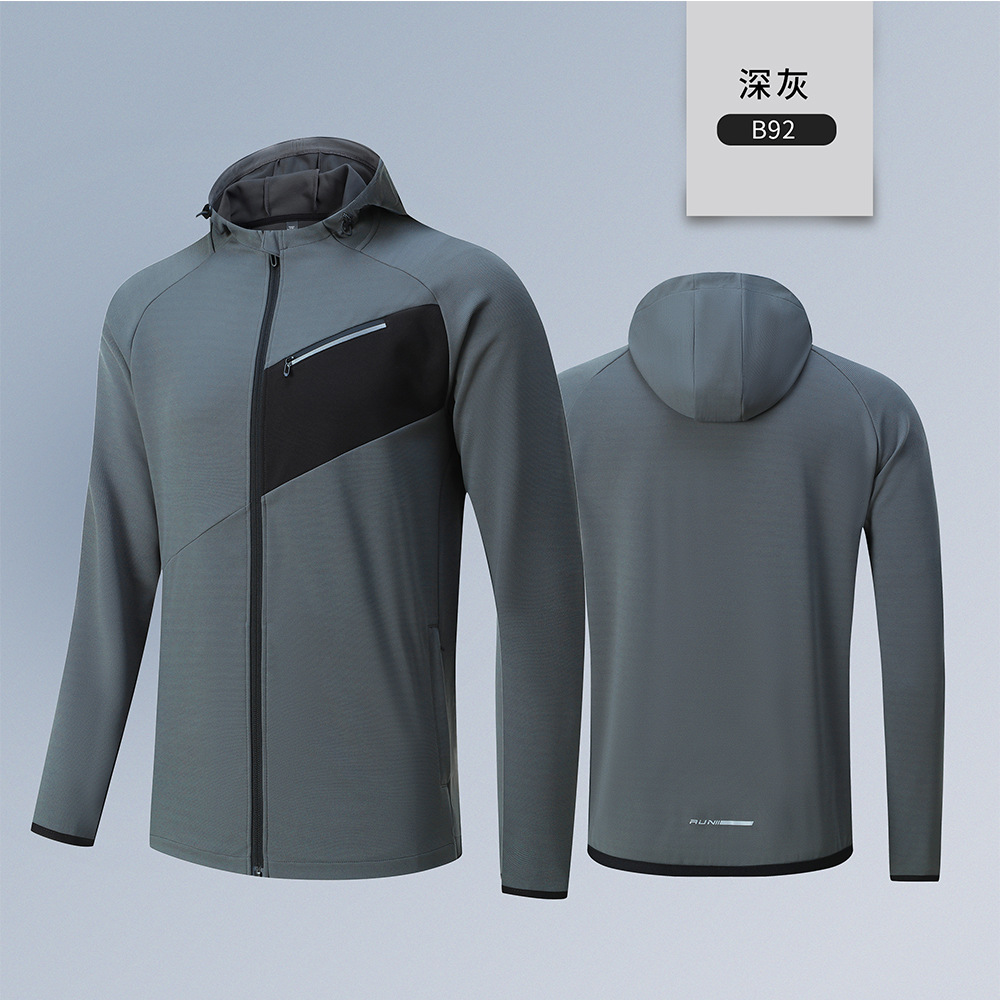 Dijia mismo otoño e invierno chaqueta deportiva de los hombres de secado rápido chaqueta con capucha casual cremallera manga larga multi-Bolsillo chaqueta