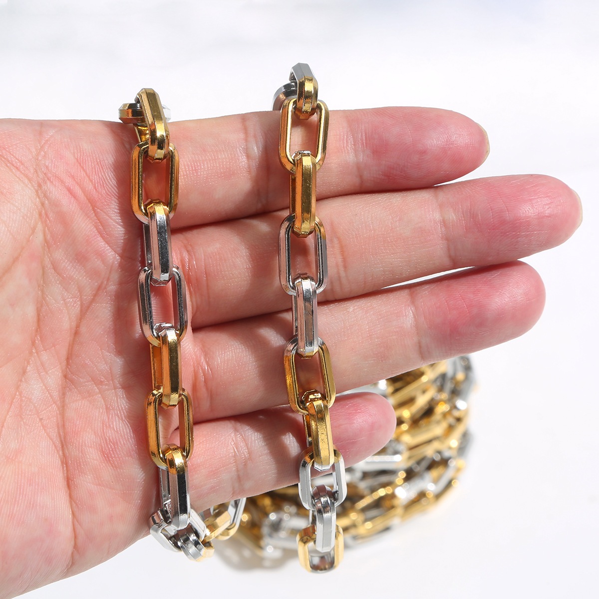 Accesorios de cadena DIY hechos a mano de acero inoxidable entre oro dorado color de acero 9mm collar de cadena trapezoidal accesorios de material de cadena
