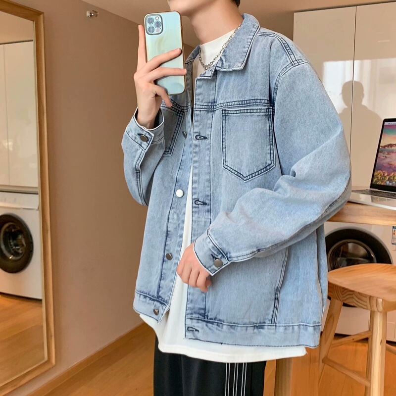 Men's Workwear Jacket for Spring and Autumn, Trendy Brand, Ins-Style, Cool High Street American Jacket, Retro Japanese Style Denim Coat Men's Workwear Jacket for Spring and Autumn, Trendy Brand, Ins-Style, Cool High Street American Jacket, Retro Japanese Style Denim Coat