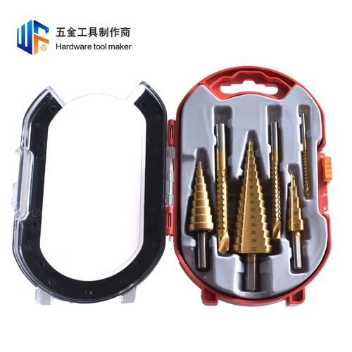 6pcs pagoda drill set hand electric drill drilling tool triangular handle step drill 3 woodworking serrated twist drill bits