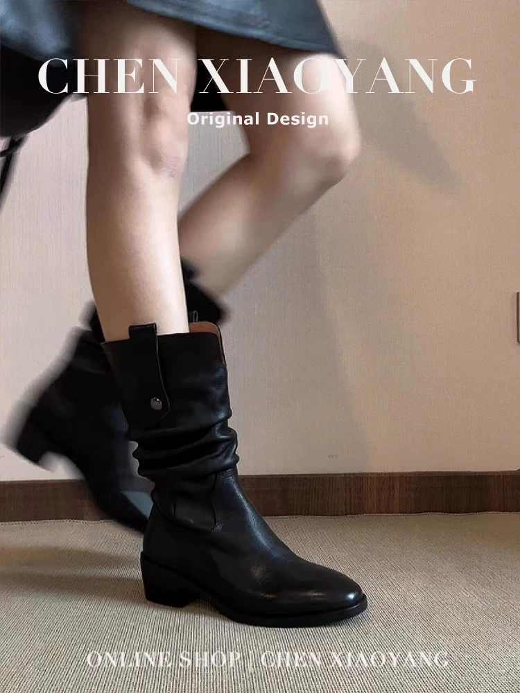 Кожаные ботинки Martens средней длины, натуральная кожа, до голени, чёрные или коричневые, 35–40