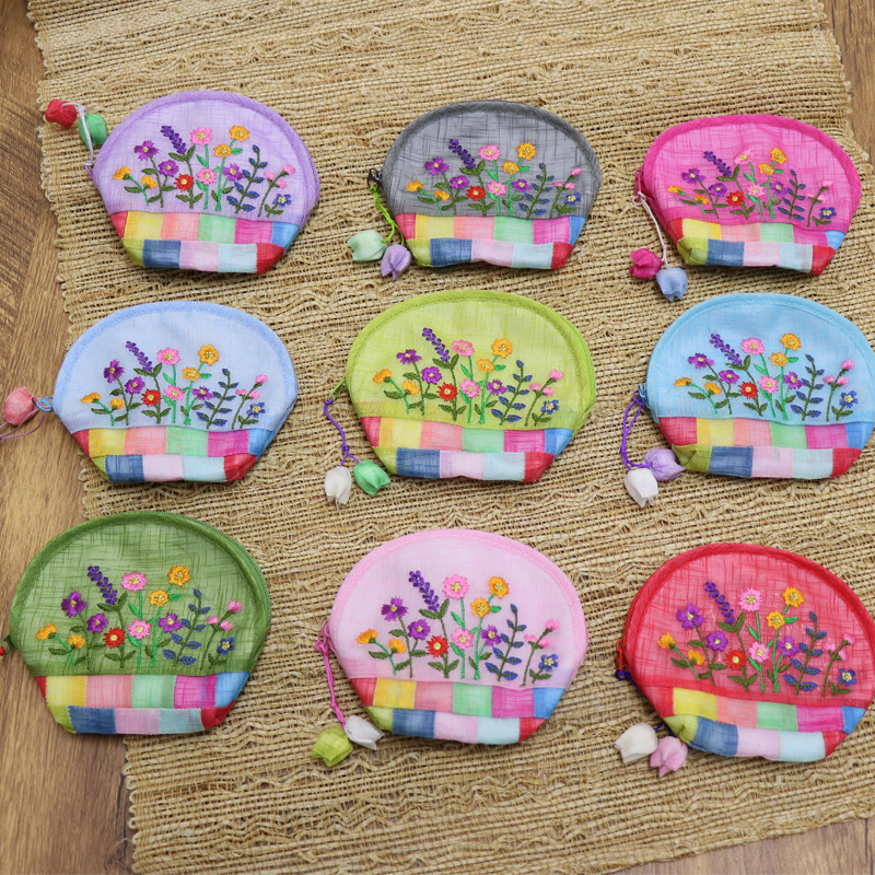 옌지 민속 특징 원사 자수 작은 가방 휴대용 한국어 작은 동전 지갑 한국어 버전 휴대용 선물 기념품
