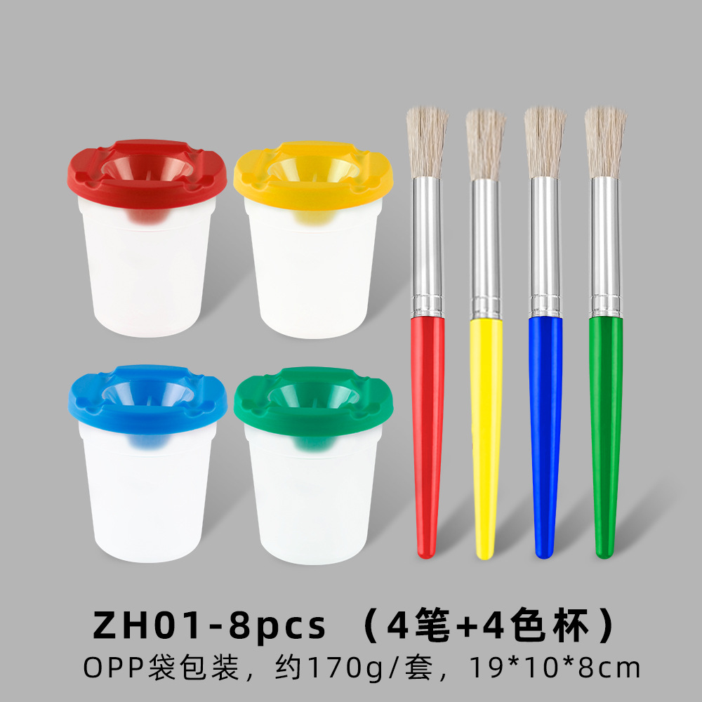 Taza de lavado de lápices de 10 colores transfronteriza Taza de color anti-vertido de plástico Pincel de aceite para niños Graffiti Pincel de melena de cerdo de 10 colores al por mayor