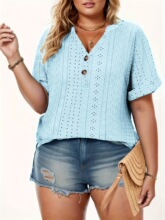 W 82271 Sweet Button V Neck T Shirt ����Ŧ��T�� ŷ������羳