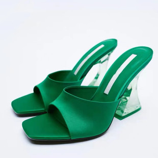 ZA R 2022 New Transparent High-heeled Summer Red Rubber Coarse-heeled Leather Mouth Casual High-heeled Shoes