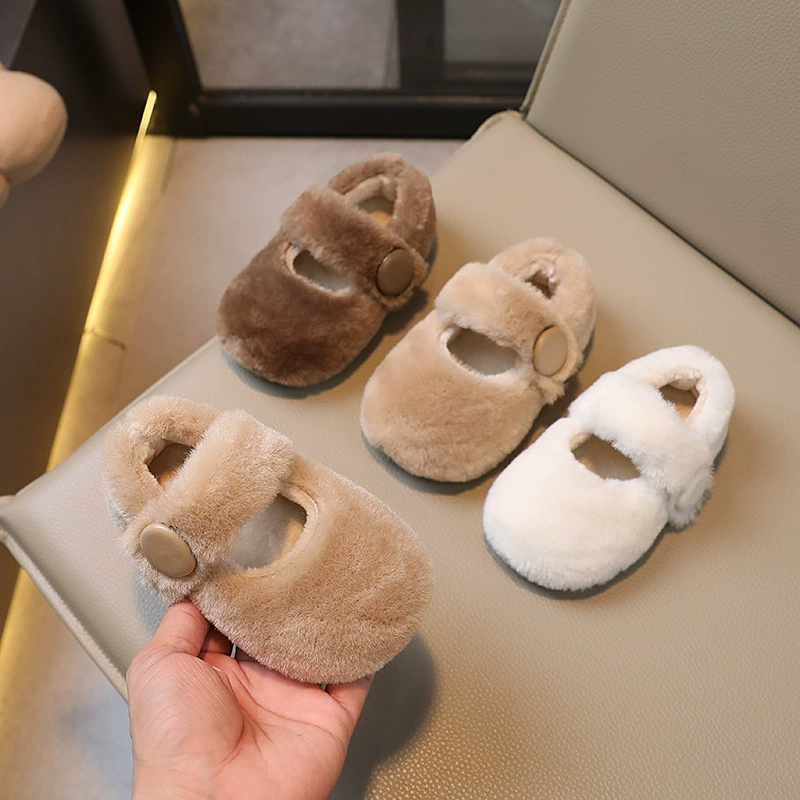 2023 осень-зима Новые туфли Мао на флисовой подкладке для девочек Детская хлопчатобумажная обувь Теплая обувь принцессы детская обувь повседневная обувь Bean
