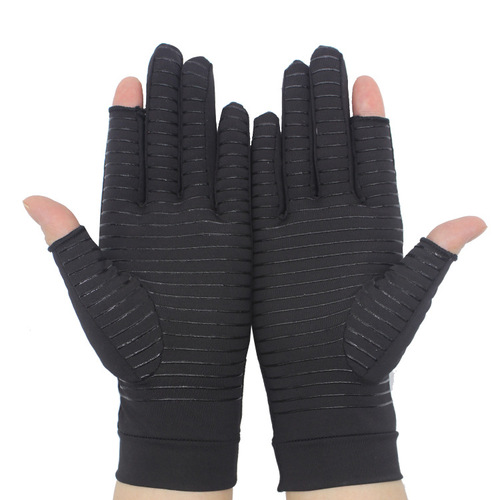 Cross-border copper fiber pressure gloves with exposed two fingers outdoor warm non-slip driving fitness sports cycling gloves