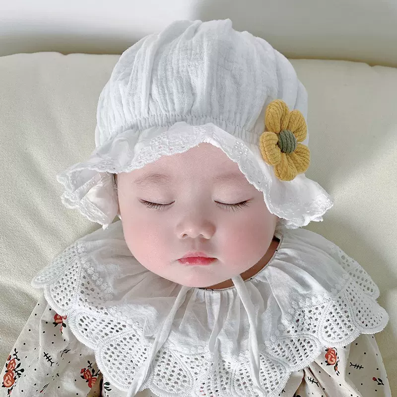婴儿帽子女宝宝春秋薄款女童新生幼儿夏季纯棉公主遮阳宫廷帽胎帽
