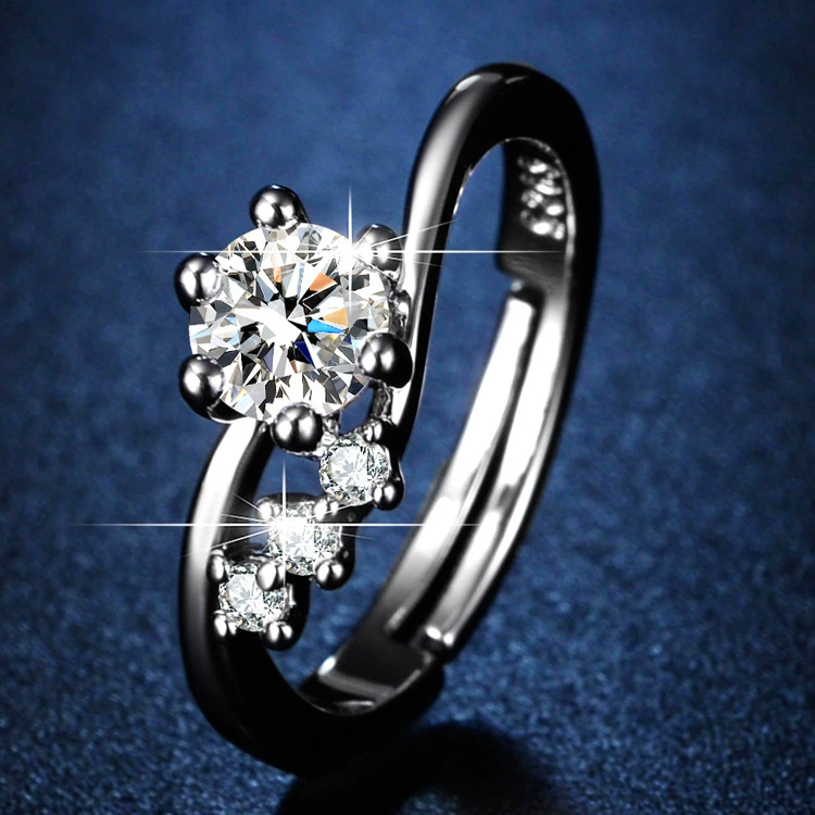 Кольцо, zircon объемом 1 карат, лёгкая роскошь европейского стиля, элегантный дизайн в серебристом тоне