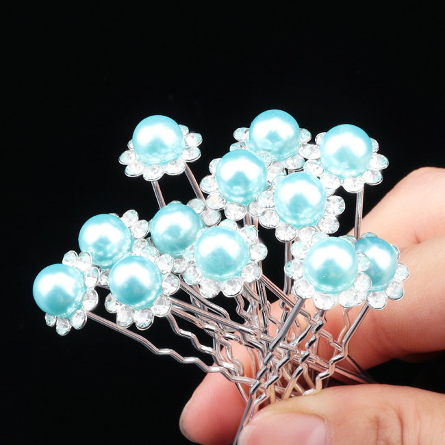 Épingle à cheveux de mariage en u avec strass perles et fleurs_voghion.com