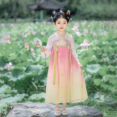 中大童儿童汉服春秋女童汉服女大童裙子中国风套装月兔长袖表演服