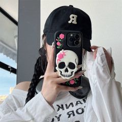 万圣节玫瑰花骷颅头支架iPhone17苹果16适用14/15pro max手机壳11