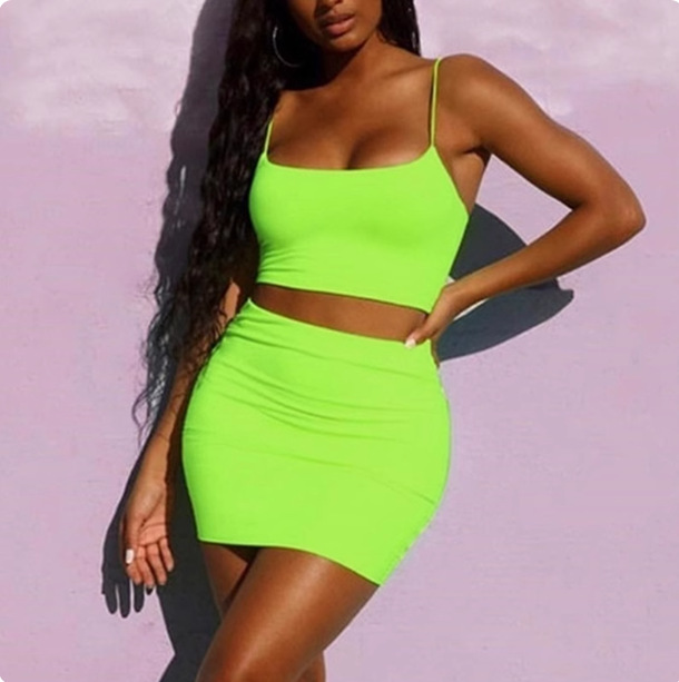 Stylish solid color slip skirt set fashion solid color slim…