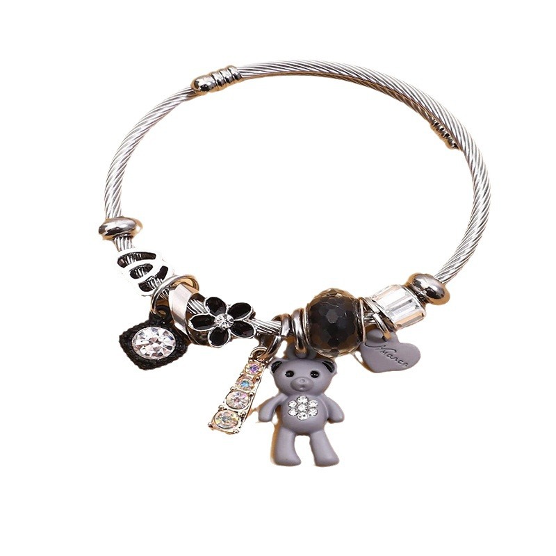 Panjia pulsera Dora DIY cuentas explosivas transfronterizas oso amor letras colgante cristal cuentas pulsera de acero inoxidable