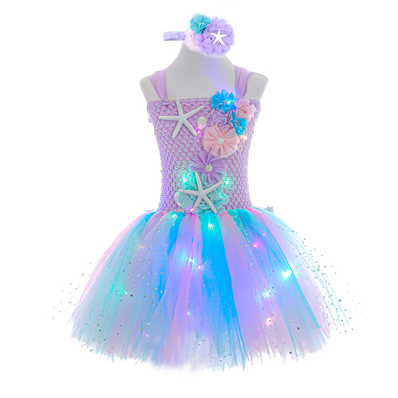 Flashlight Mermaid Costume Princess Dress for Girls Children Festival Performance Gown Mermaid Ballgown