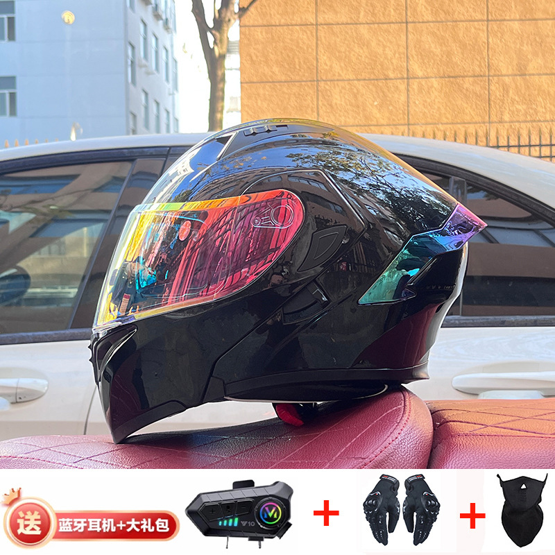 Casco de exposición Orz para hombres y mujeres invierno Doble espejo coche eléctrico semi-Casco completo cola de color coche deportivo ranura Bluetooth cuatro estaciones casco