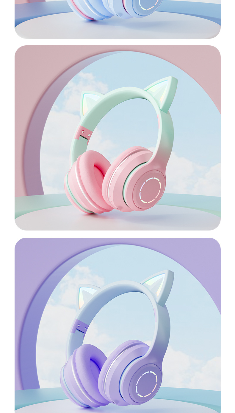 Glow Bluetooth Headset med tonade kattöron (ångkokt kattöronformat bröd) High Beauty Online Class Call Game Headset_voghion.com