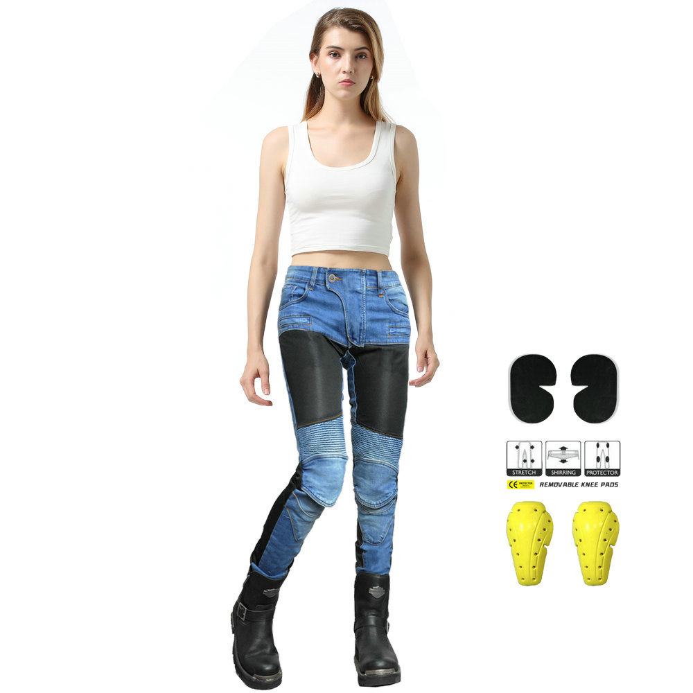 VOLERO verano motocicleta SLIM-Fit pantalones anti-caída pantalones vaqueros de la motocicleta de caballero mujer motocicleta transpirable pantalones de montar