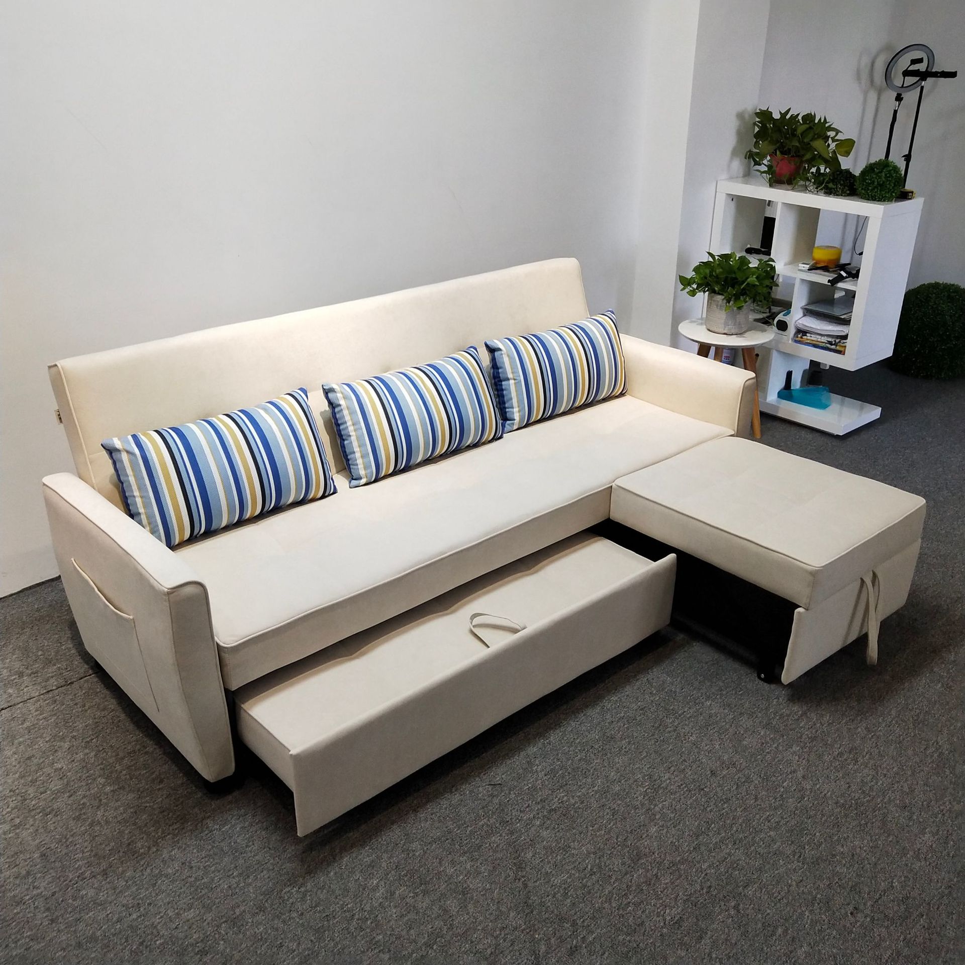Sofá cama doble uso plegable pequeño tipo casa multifuncional sofá de tela desmontable y lavable