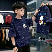 男女童短袖T恤纯棉儿童夏装宝宝卡通印花新款满天星轧染半袖上衣