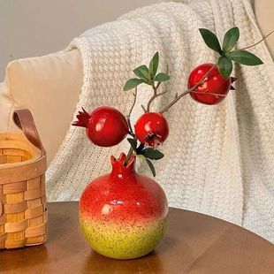 Flowers, Fake Flowers, Pomegranate Flowers, Ceramic Vase Ornaments, Pomegranate Fruit Branches, Living Room Entrance, Dining Table, Floral Decoration Flowers