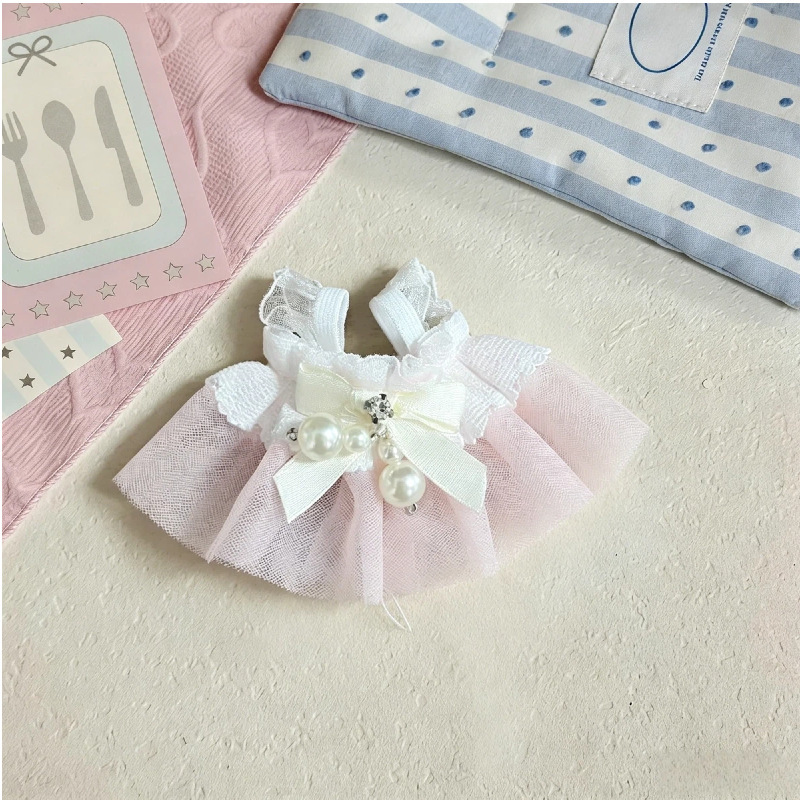15cm Shirley Rose Plush Dog Doll Dress with Lace Bow and Pearl Skirt Wholesale