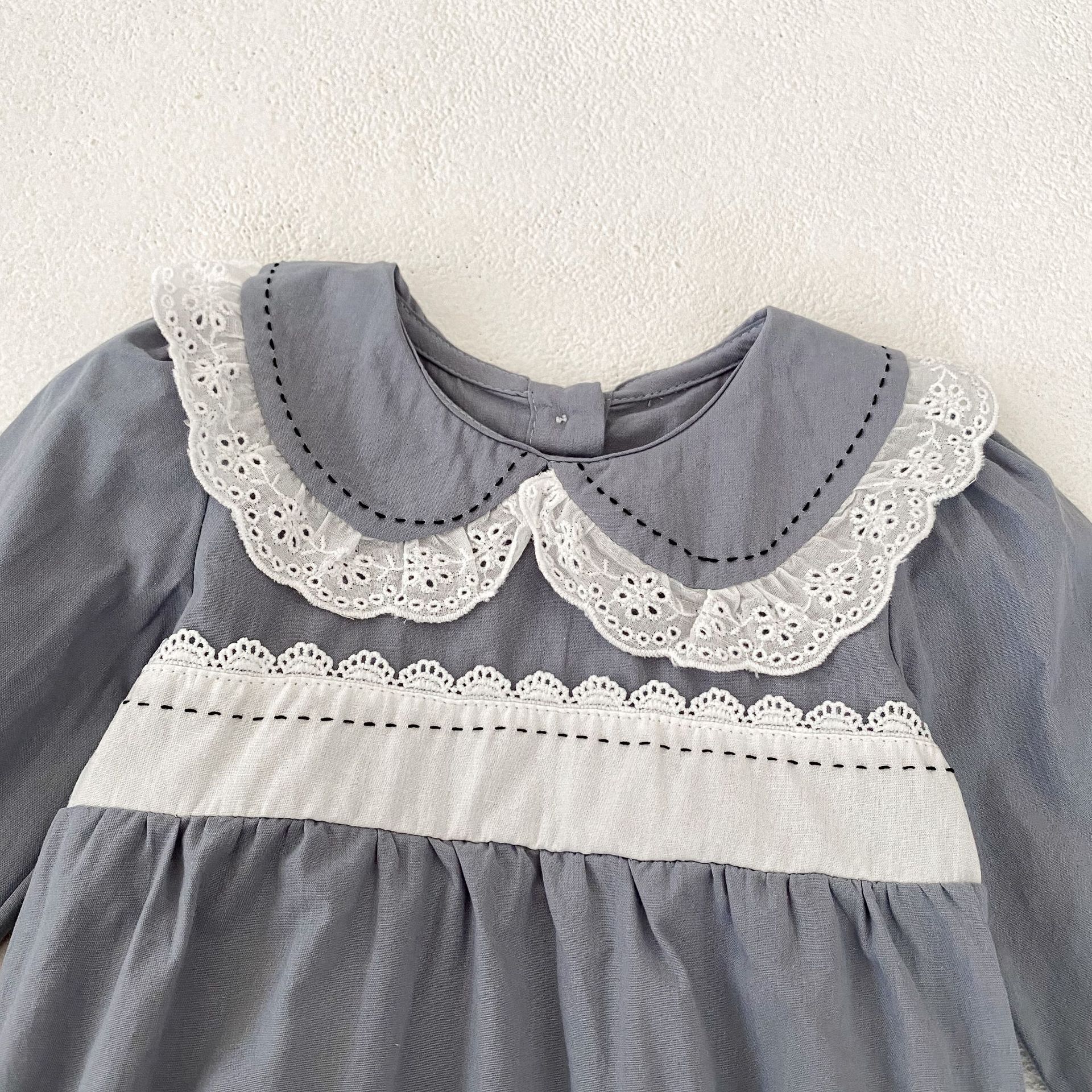 INS 2024 Herbst Baumwolle Klasse A Schwestern Mädchen Baby Spitze Puppe Hals Langarm Furz Gewickelt Romper + Rock_voghion.com