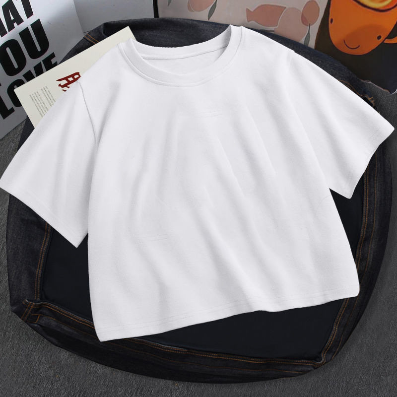 2023 New Women's Clothing Spring Summer Winter Solid Color Short Cropped Short Sleeve Top Cotton Blended T-shirt diy 2023 New Women's Clothing Spring Summer Winter Solid Color Short Cropped Short Sleeve Top Cotton Blended T-shirt diy