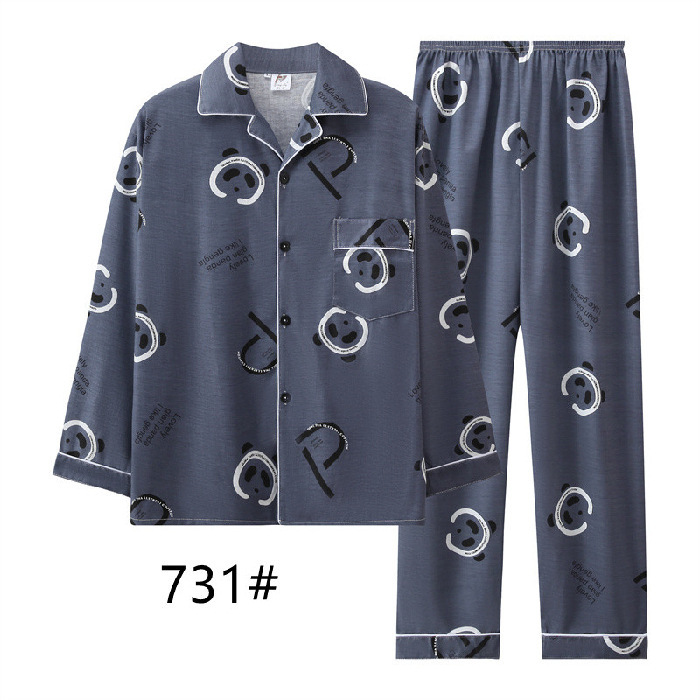 Transmisión en vivo de nuevos pijamas de hombre primavera y otoño de tamaño grande casero ocio relajado dos piezas de ropa de casa para hombres micro comercio