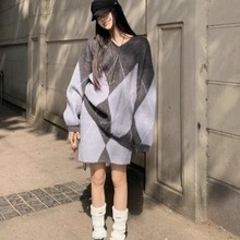 慵懒风套装女红色菱格软糯针织衫毛衣冬季高腰包臀裙半身裙两件套