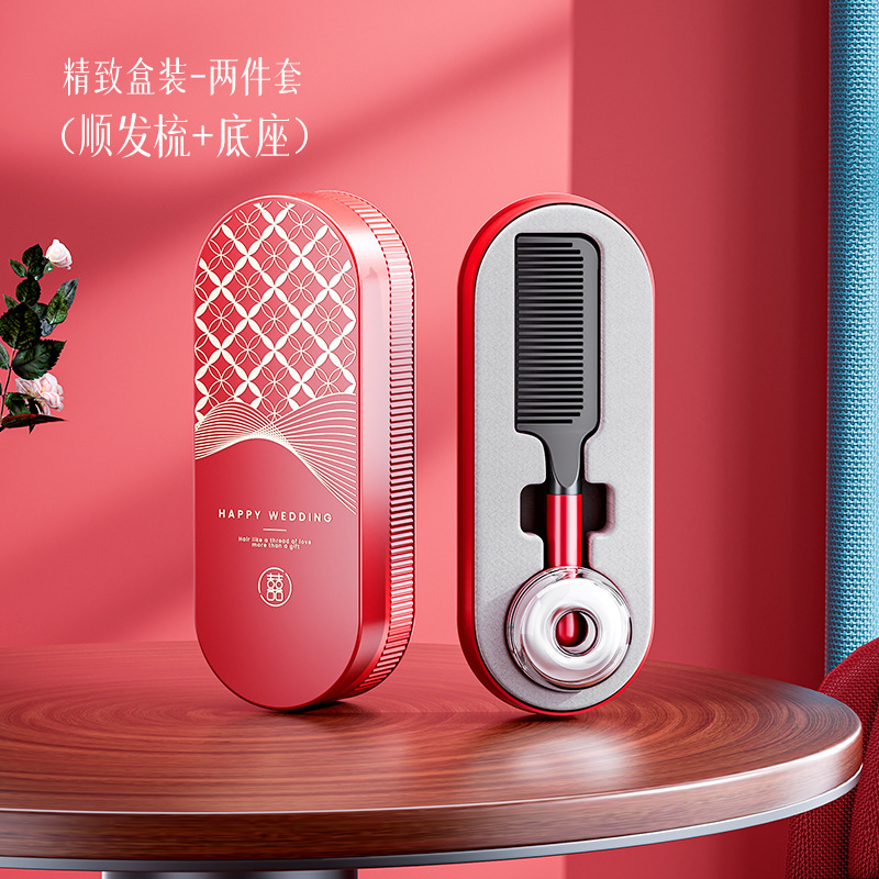2025 中国赤ウェディングコームセットエアバッグ結婚式持参金ギフトウェディングコームペアコームエアクッションコームギフトボックスヘアケア|undefined