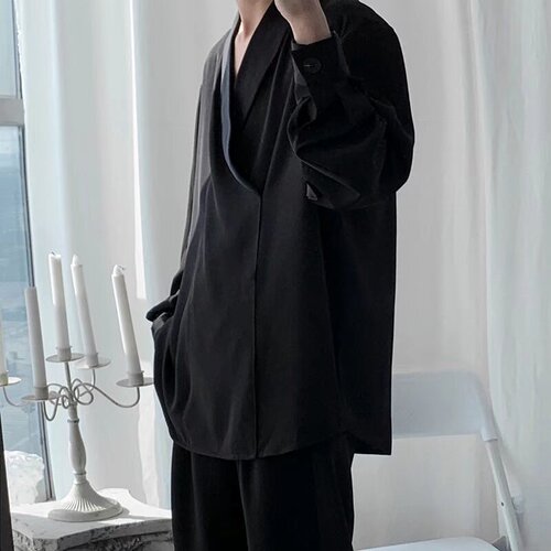 Unique Design Sensibility Men's Personal Style Trend Brand Drape Style Elegant Casual Hong Kong Style Youth BF Loose Long Sleeve Shirt
