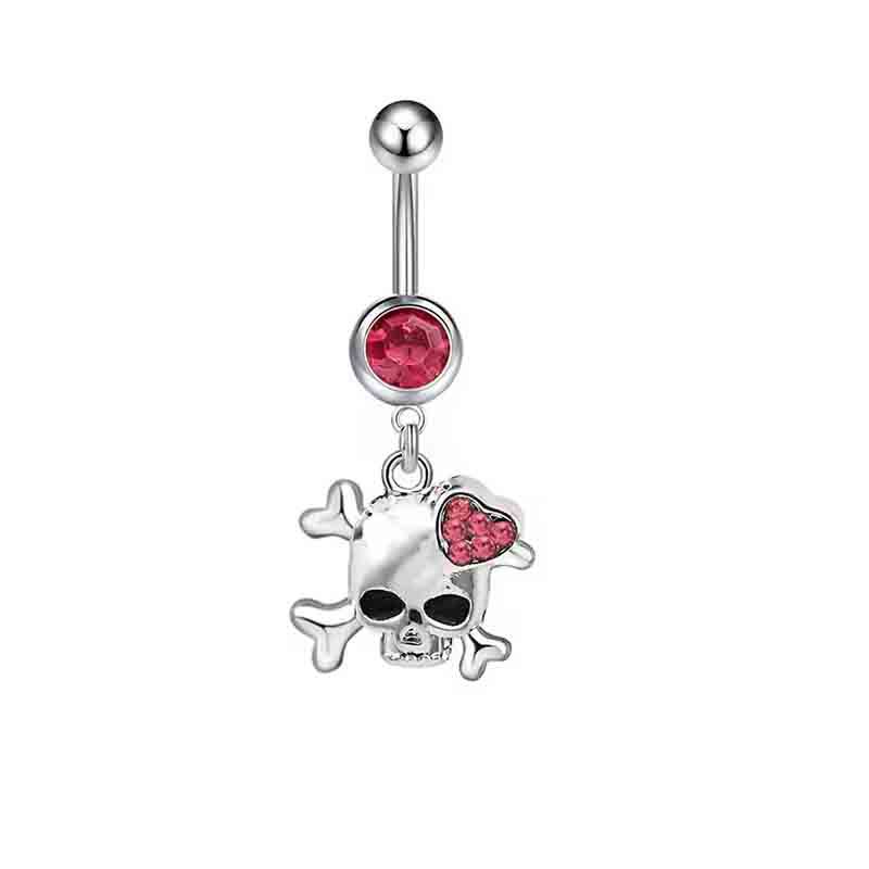 Piercing per ombelico in acciaio inossidabile a forma di teschio, con molteplici opzioni, stile street dark, gioielli per Halloween_voghion.com