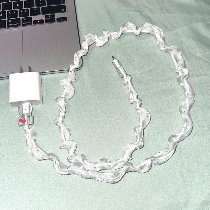 Macaron Color Hair Band Data Cable Protective Cover, High-End and Durable Data Cable Cover, Girls Hair Rope Data Cable Cover