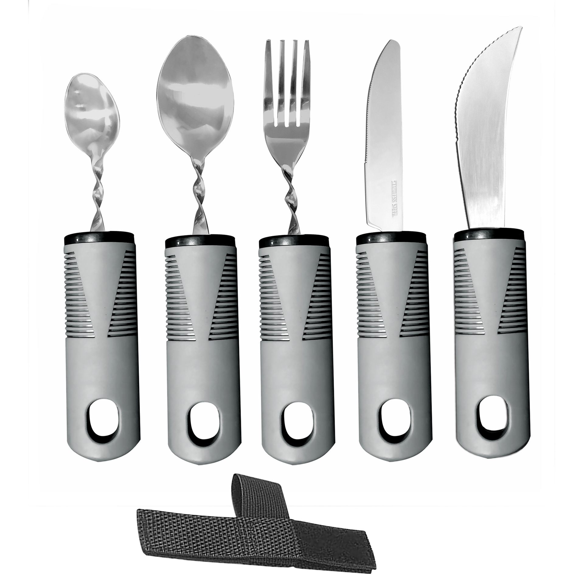 Mango transfronterizo de caucho y plástico de acero inoxidable antivibración, plegable adaptable y doblado para ancianos, vajilla de rehabilitación de alimentos, juego de cuchillos, tenedores y cucharas