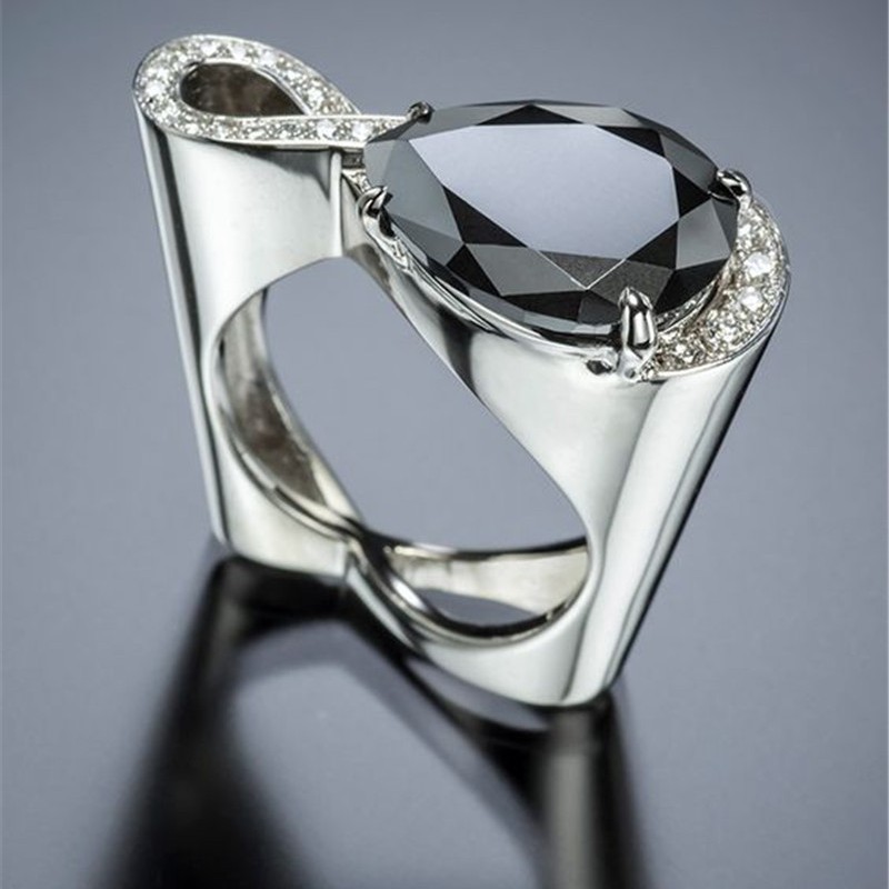 Simple Male Female Silver Geometric Diamond Carbon Diamond Black Zircon Ring Wedding Engagement Ring for Women Men
