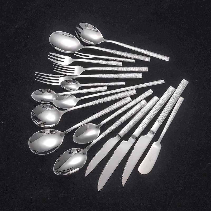 304 스테인레스 스틸 사각형 다이아몬드 패턴 스테이크 나이프 서빙 스푼 수프 스푼 거울 주방 용품 레스토랑 공용 대형 스푼 상업용