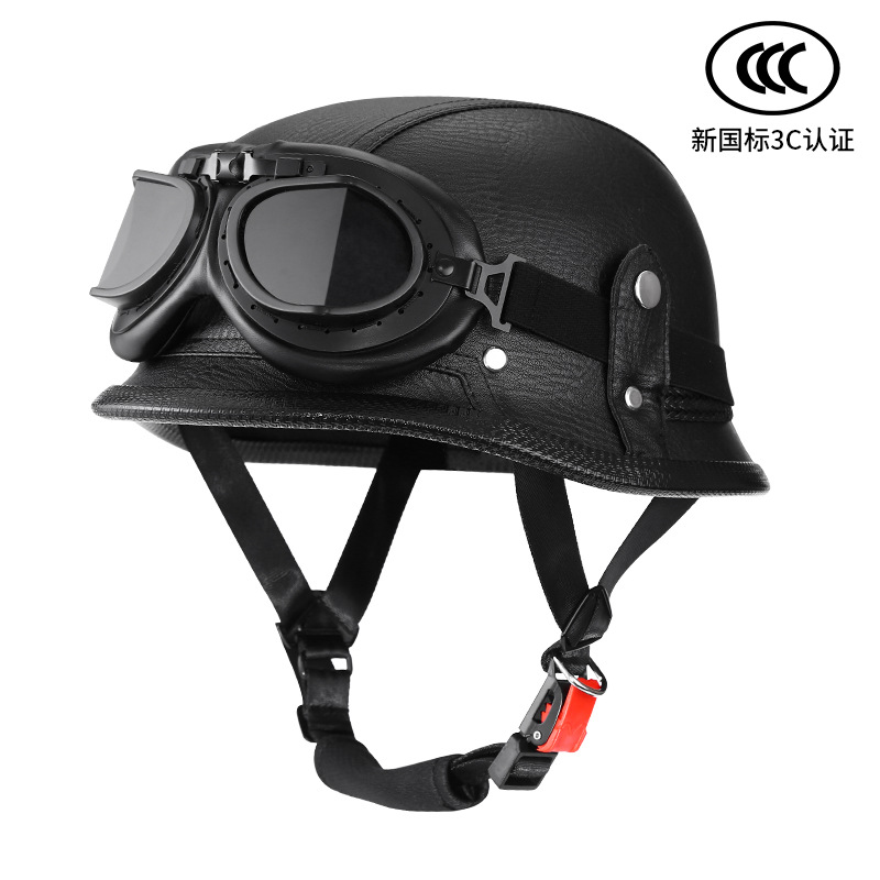 Fábrica directa de crucero alemán retró espejo de viento PU casco de cuero casco medio casco de motocicleta casco de locomotiva