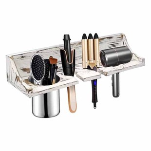 Hair Styling Tool Storage Box Wall Mounted Hair Dryer Holder Bathroom Hair Tool Storage Wooden Box